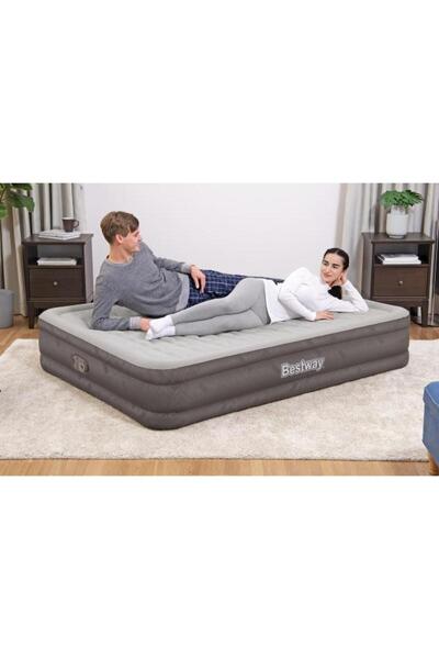 BESTWAY ® مرتبة هوائية Fortech مقاس 80 بوصة × 60 بوصة × 14 بوصة/2.03 متر × 1.52 متر × 36 سم مع مضخة تيار متردد مدمجة