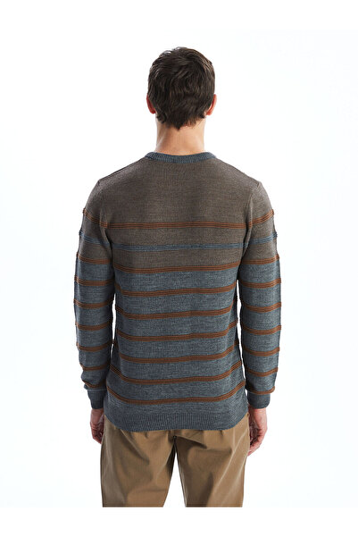 LC Waikiki Ανδρικό πλεκτό πουλόβερ με μακρυμάνικο ριγέ λαιμόκοψη LCWAIKIKI Classic Brown