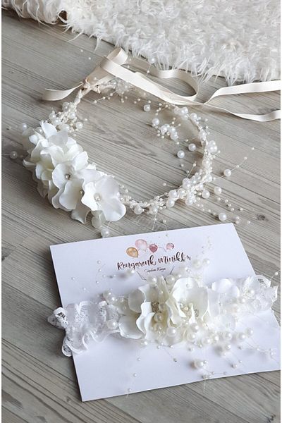 Rengarenk Minikler Set Coroană Maternitate cu Design Special Mamă Bebeluş Floral Perla