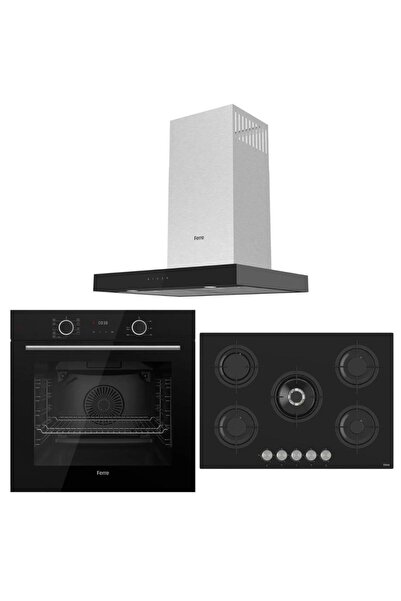 Ferre Fryart Siyah Set ( D100 Siyah Davlumbaz-RS035 Siyah Ocak- XE63CS FRYART...