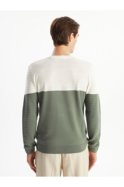 LC Waikiki Green Crew Neck Long Sleeve Color Block Men's Knitwear Sweater