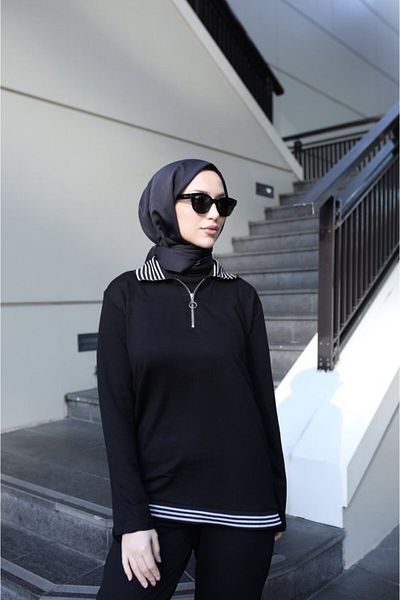 Moka Shopin Mokashopin Women's Long Sleeve Ribbed and Zipper Detail Blouse and High Waist Trousers 2-Piece Set
