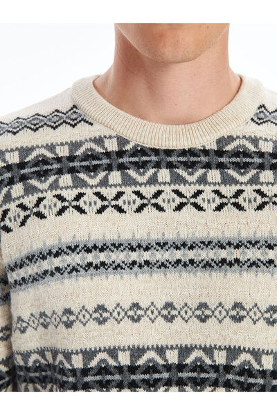 LC Waikiki Ανδρικό πλεκτό πουλόβερ με μακρυμάνικο σχέδιο Vision New Season Crew Neck