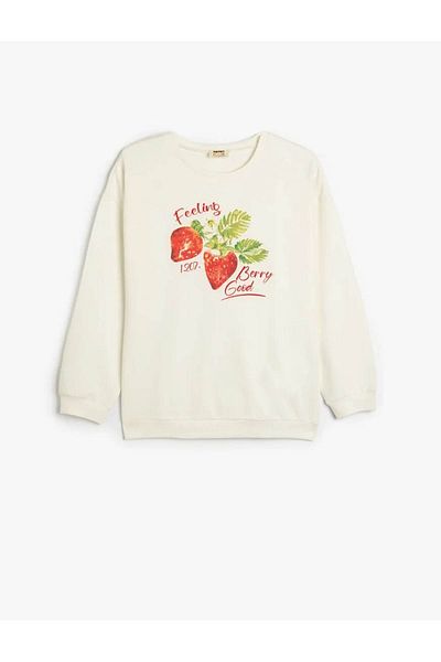 Koton Cotton Long Sleeve Strawberry Printed Sweatshirt - Crew Neck