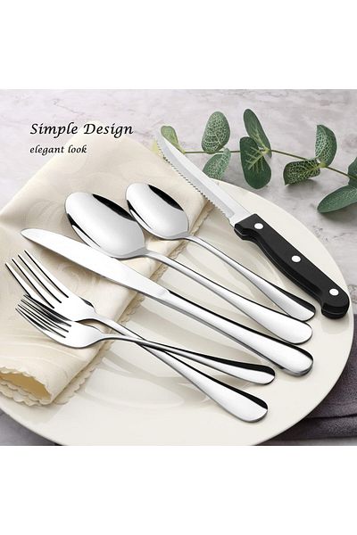 COOYA Flatware Set of 24, Simple Design & Mirror Finish, Dishwasher Safe