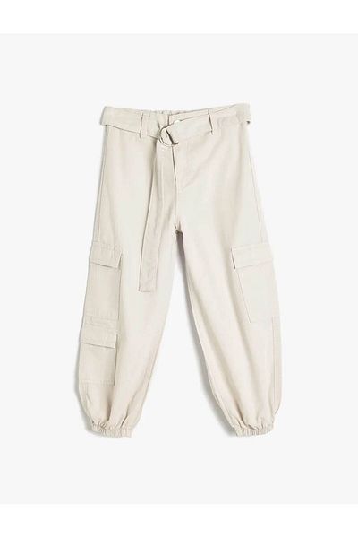 Koton Belt Detailed Elastic Waist Cotton Cargo Jogger Pants