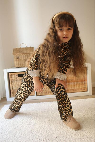 Zuzu Girls Leopard Shirt Jacket and Pants Set