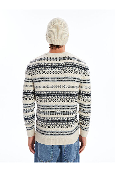 LC Waikiki Ανδρικό πλεκτό πουλόβερ με μακρυμάνικο σχέδιο Vision New Season Crew Neck