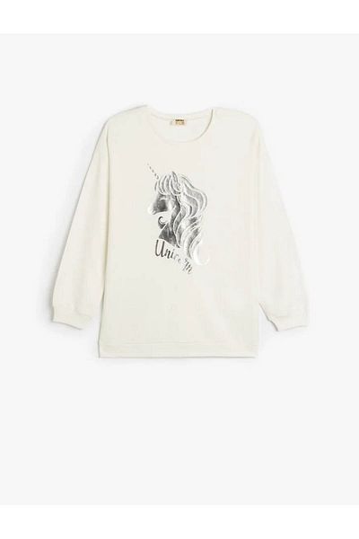 Koton Unicorn Printed Cotton Sweatshirt - Long Sleeve, Crew Neck