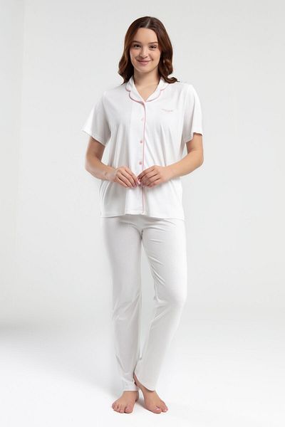 Pierre Cardin Women's Cream Shirt Pajama Set