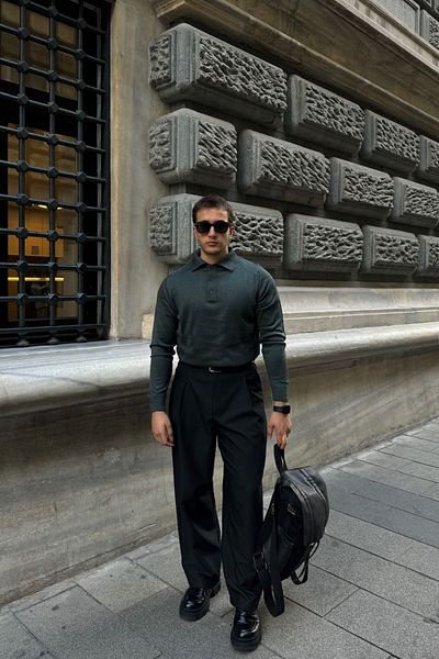 Livio Ferri Men's Standard Fit Regular Cut Shirt Polo Collar Knitwear Sweater