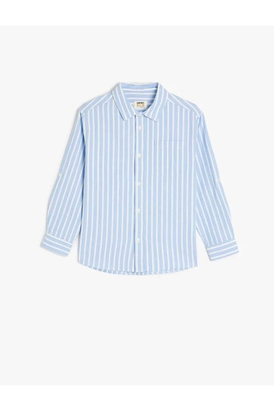 Koton Cămașă cu mânecă lungă cu un singur buzunar în dungi