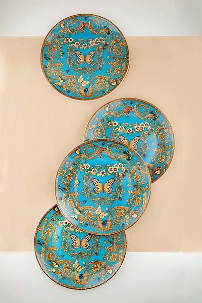 Bursa Porselen Dekor Blue Butterfly Golden Gilded 4-Piece Serving Plate