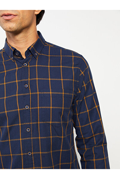 LC Waikiki Yellow Regular Fit Long Sleeve Plaid Men's Shirt