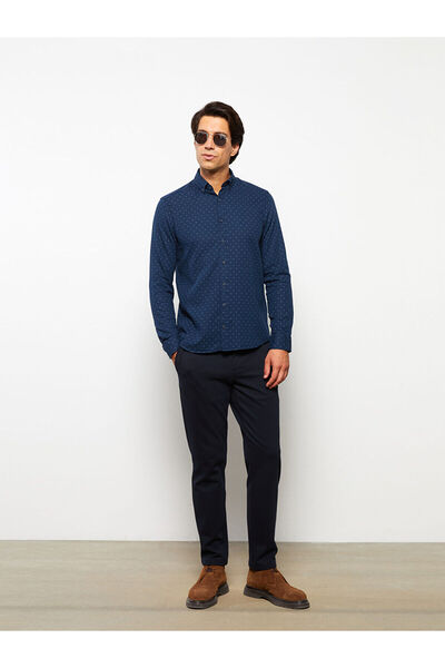 LC Waikiki Ανδρικό μακρυμάνικο πουκάμισο Dobby με λεπτή εφαρμογή