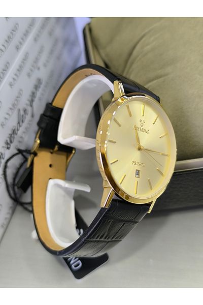 Raymond Black/Gold Classic Leather Men's Wrist Watch