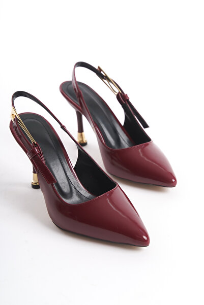 Redoxy Women's Special Design Thin Heeled Metal Accessories Ankle Strap Patent Leather Stiletto