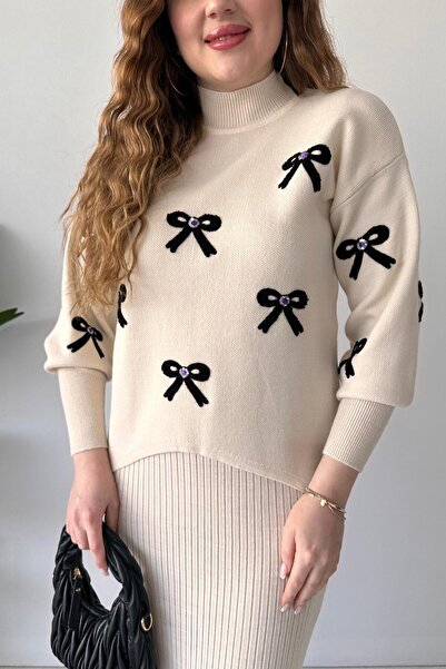 MaziButik Ecru Black Double Set - Bow Detail