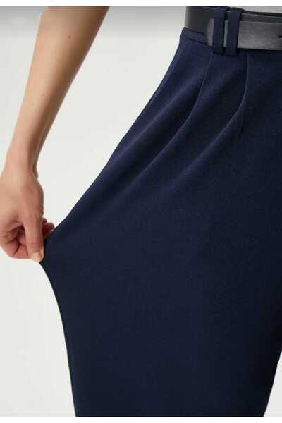 NEVEGE BUTİK Women's Licra Belt Comfortable Cut Palazzo Pants-Dark Blue