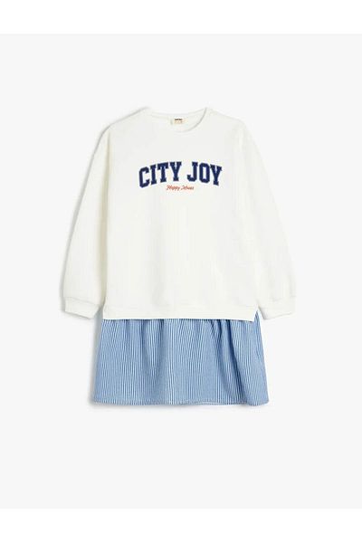 Koton Print Detailed Long Sleeve Crew Neck Sweat Dress