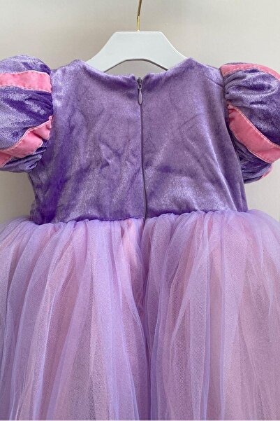 Turuncu Gardrop Rapunzel Kız Çocuk Kostüm Kadife Kollu Lila Hotcouture