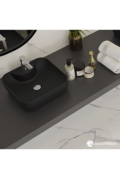Seramiksan Form Kare Mat Siyah Delikli Lavabo 42 Cm A002745H