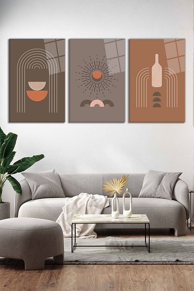 Vosevu Abstract Stripes Vintage Design Σετ 3 τραπεζιών από γυαλί, Μοντέρνα διακόσμηση σπιτιού, Δώρο διακόσμηση τοίχου