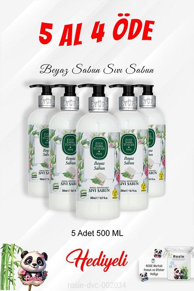 Eyüp Sabri Tuncer Rosie Cotton White Soap Liquid - 500 Ml, Buy 5 and Pay 4