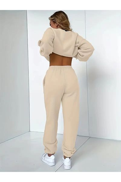 DAXİS Sportwear Company طقم بدلة رياضية برقبة دائرية وطبعة دمية دب للسيدات - طقم علوي سفلي - طقم بدلة رياضية بمقاسات كبيرة