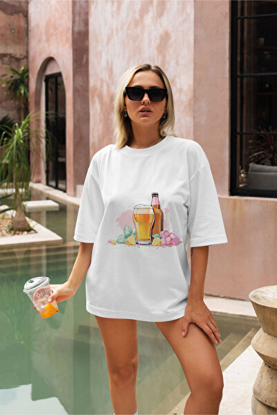 cc collection Tricou supradimensionat cu imprimeu cu băuturi