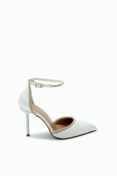 LAMİNTA Pantofi cu toc de damă Daisy White Satin Stone