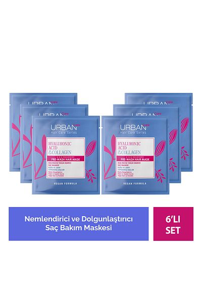 Urban Care قناع العناية بالشعر الجاف بحمض الهيالورونيك والكولاجين مقاس 6 × 50 مل - بدون حياة وخاص قبل الاستحمام