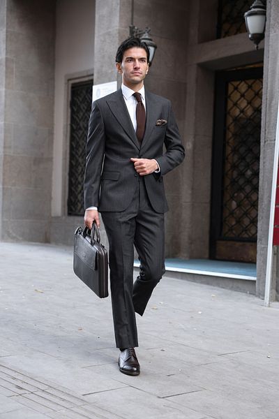 AEK FIORE Men's Smoked Brown Striped Suit