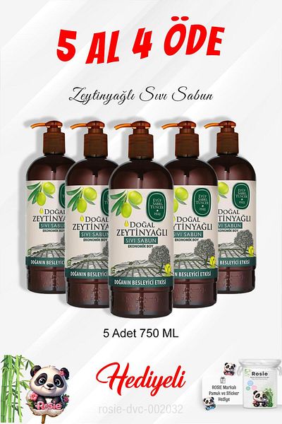 Eyüp Sabri Tuncer 750 ml Olive Oil Liquid Soap - Buy 5 Get 4, Rosie Cotton