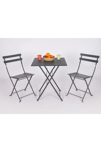Gazelle Bistro Serisi Katlanır Metal Masa Sandalye Seti: Antrasit Gri, RAL701...
