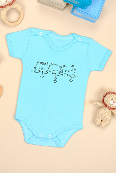 bebetospik 100% Cotton Cute Cat Printed Shoulder Snap Bodysuit