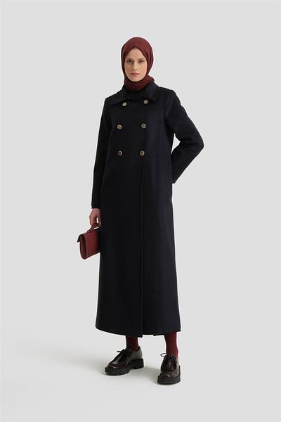 Armine Navy Blue Double Breasted Coat - 24K8100