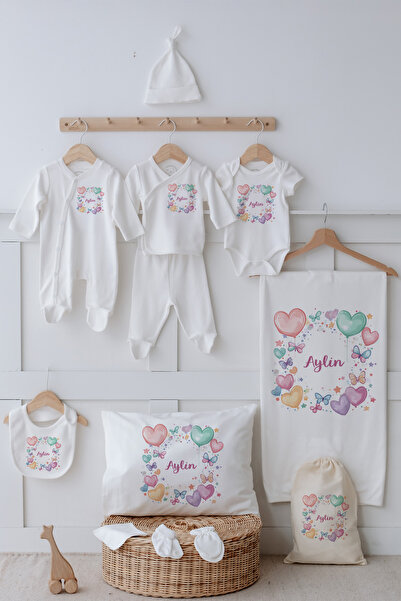 Astral Baby İsimli %100 Organik Pamuk 12'li Hastane Çıkışı Renkli Kalpler ve ...