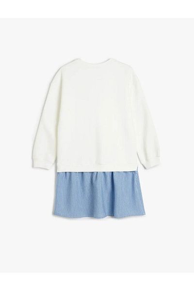 Koton Print Detailed Long Sleeve Crew Neck Sweat Dress