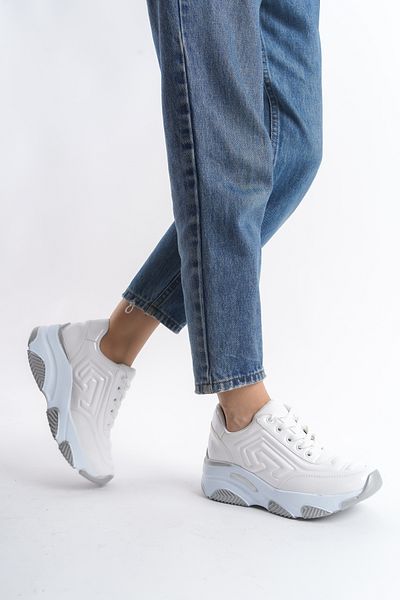 Moda Değirmeni Pantofi sport confortabili de zi cu zi pentru femei cu piele albă, cu talpă groasă, BG1154-101-0006