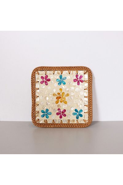 Mylamp Trivet perlat cu cadru din ratan de 23 cm - Placă sau decor de perete