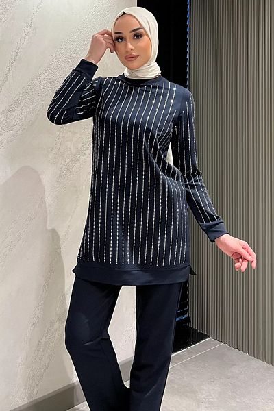 julude Σετ δύο τεμαχίων γυναικείο παντελόνι Hijab Stone με λεπτομέρειες