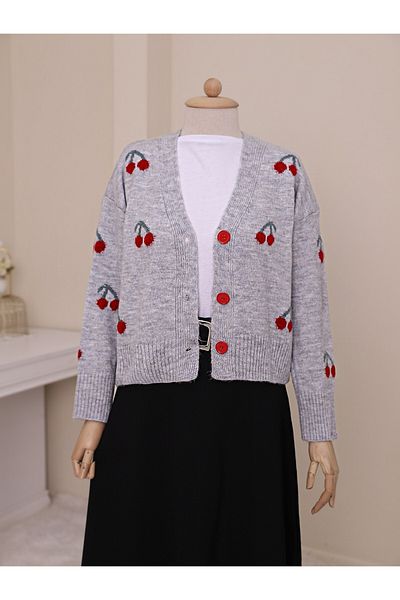 Modamorfo Kurze Strickjacke mit Kirschmuster