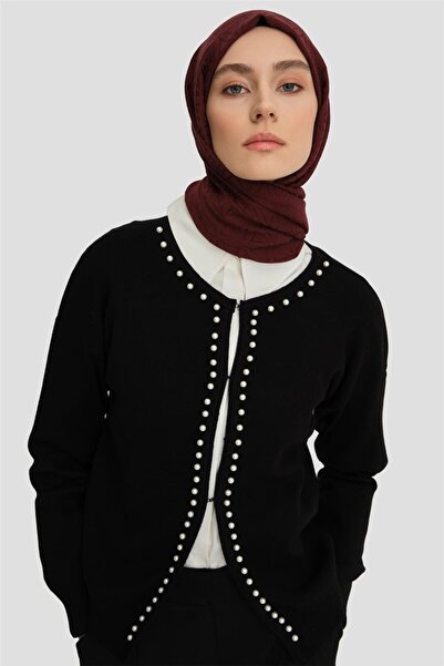 Armine İncili Triko Hırka 24kd4202 Siyah