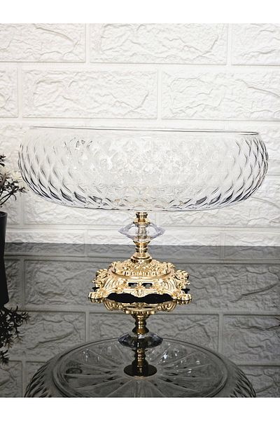 atabey home collection لوتس كريستال حجم كبير 28 سم مربع قطع ديكور ذهبي مربع القدم قفص سلطة وعاء
