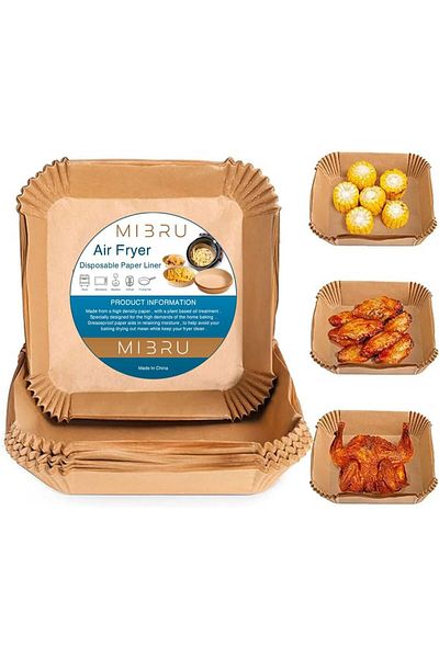 MIBRU Air fryer paper food plate liner brown 20x20 100pcs