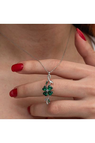 Skygo Silver Rotating Green Clover Women's Necklace