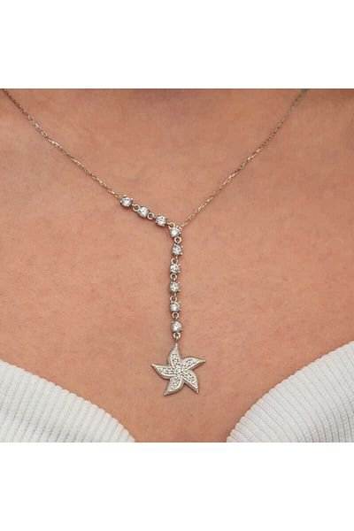 Skygo Silver Row Zircon Stone Starfish Women's Necklace