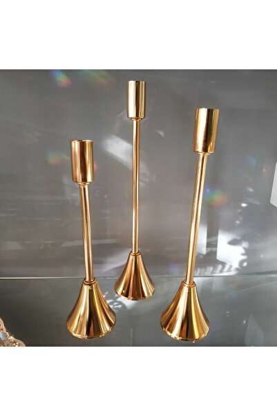 HİLALKRİSTAL Gold Dekoratif 3 lü Mumluk