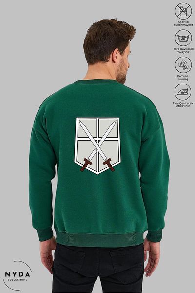 Nyda Collections Attack on Titan 2 Printed - Unisex Oversize φούτερ χωρίς κουκούλα